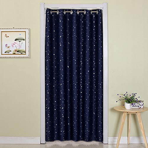 Product Cover WPKIRA Grommet Blackout Curtains Navy Window Treatments Doorway Curtain Room Darkening Thermal Insulated Blackout Curtains for Doors with Windows Printed Little Stars Drapes 39x78 Inch 1 Panel