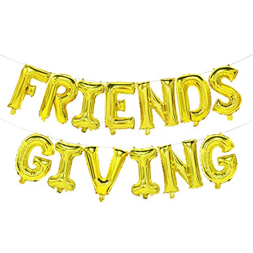 Product Cover Friendsgiving Balloon Banner | Thanksgiving Friends Party Decoration | Gold, 16inch Tall
