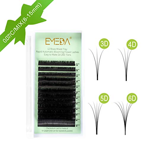 Product Cover Volume Eyelash Extensions Auto Self Fanning 4D 5D 6D~10D Easy Fan Cluster Rapid Automatic Blooming Flower Eye Lash Extension C Curl .07 8-15mm Mixed Tray 0.07 Lashes(12 Rows 8-15mm Mixed Tray C Curl)