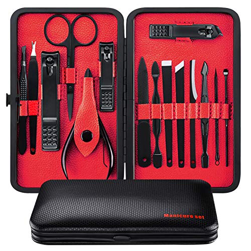 Product Cover Manicure Set, MH ZONE Pedicure Set Nail Clippers, 15 Pieces Premium Stainless Steel Manicure Kits with Portable Travel Case, Perfect Christmas Gifts for Women and Men(15 Pcs Red)