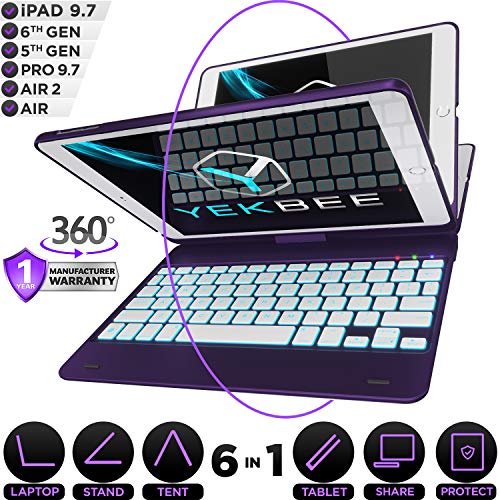 Product Cover iPad Keyboard Case for iPad 2018 (6th Gen) - iPad 2017 (5th Gen) - iPad Pro 9.7 - iPad Air 2 & 1 - Thin & Light - 360 Rotatable - Wireless/BT - Backlit 10 Color - iPad Case with Keyboard (Violet)