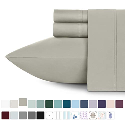 Product Cover 400 Thread Count Solid Twin XL Sheet Set (3 pc, Taupe) - 100% Cotton, Long Staple Combed Pure Natural Cotton Bedsheets for Kids & Adult, Soft & Silky Sateen Weave Fits Mattress 15'' Deep Pocket