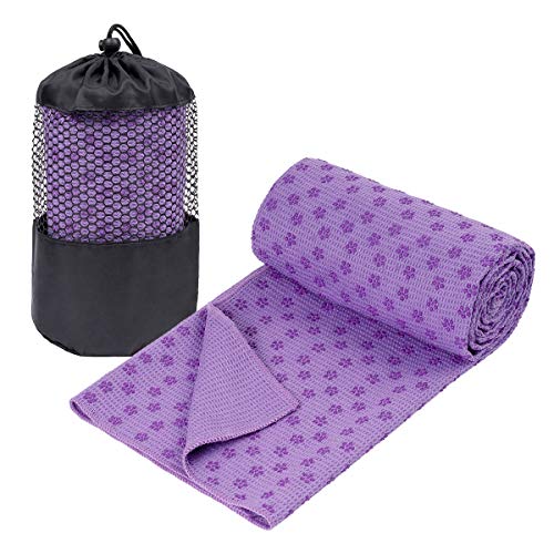 Product Cover GalSports Non Slip Hot Yoga Towel, Skidless Waffle Texture, 100% Absorbent Odorless Microfiber, Standard Sized 24 inch x 72 inch Mat Towel, Ideal for Hot Yoga, Bikram, Pilates (Purple)
