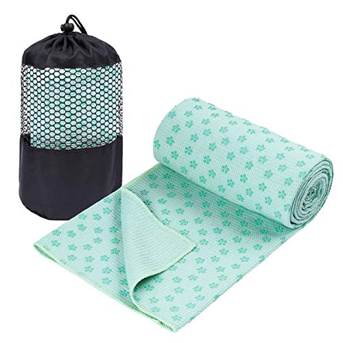 Product Cover GalSports Non Slip Hot Yoga Towels, Skidless Waffle Texture, 100% Absorbent Odorless Microfiber, Standard Sized 24 inch x 72 inch Mat Towel, Ideal for Hot Yoga, Bikram, Pilates (Mint Green)