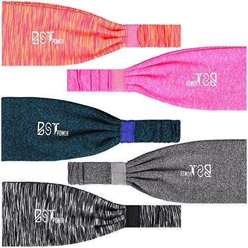 Product Cover BST POWER Sweatbands Sports Headbands Wicking Stretchy Head Wrap Ideal for Yoga/Cycling/Running/Fitness Exercise Head Scarf Pullover for Women and Men(5 Pack)