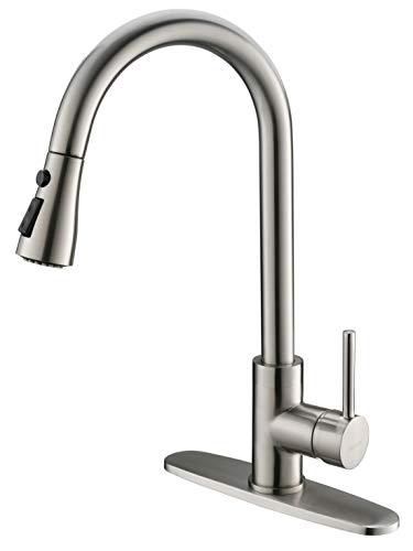Product Cover Moone Commercial Single Handle Kitchen Faucet Pull Down Sprayer Brass Body Pull Out Spray Kitchen Sink Faucets Stainless Steel Brushed Nickel