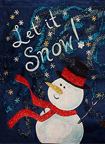 Product Cover Dyrenson Home Decorative Christmas Garden Flag Let it Snow, Xmas Quote Yard Flag Snowman Hat and Scarf, Rustic Winter Snowflake Garden Yard Decorations, New Year Seasonal Outdoor Flag 12 x 18 Holiday