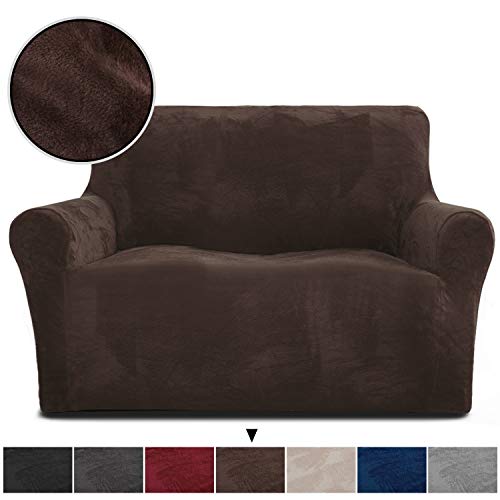Product Cover Rose Home Fashion RHF Velvet Loveseat Slipcover Slipcovers for Couches and Loveseats, Loveseat Cover&Couch Cover for Dogs, 1-Piece Sofa Protector(Chocolate -Loveseat)