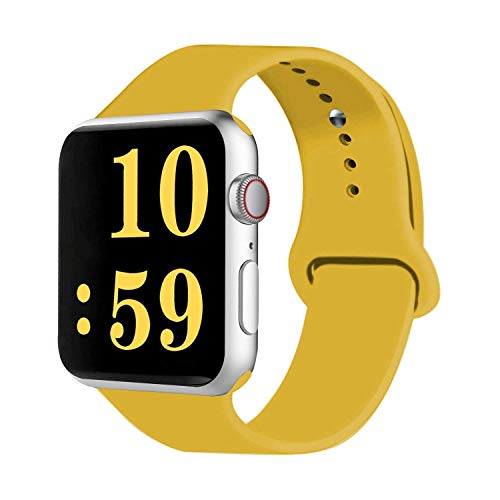 Product Cover VATI Sport Band Compatible for Apple Watch Band 42mm 44mm, Soft Silicone Sport Strap Replacement Bands Compatible with 2019 Apple Watch Series 5, iWatch 4/3/2/1, 42MM 44MM M/L (Yellow)