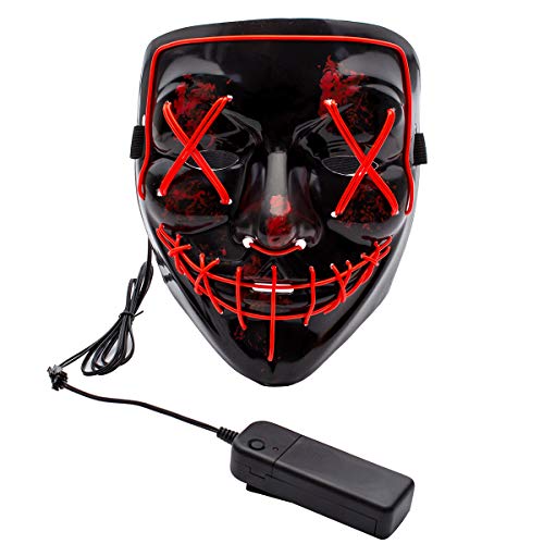 Product Cover Apipi Halloween LED Light up Mask-Frightening EL Wire Cosplay Mask for Festival Parties (Red)