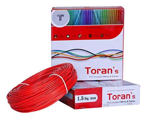 Product Cover DMTTM Toran PVC nsulated Wire 1.5 SQ/MM Single Core Flexible Copper Wires and Cables for Domestic/Industrial Electric | Home Electric Wire | 90 Mtr Coil | | Electrical Wire | (Red)