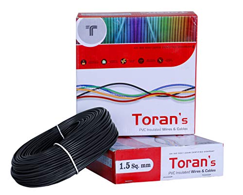 Product Cover DMTTM Toran PVC nsulated Wire 1.5 SQ/MM Single Core Flexible Copper Wires and Cables for Domestic/Industrial Electric | Home Electric Wire | 90 Mtr Coil | | Electrical Wire | (Black)