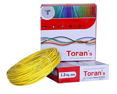 Product Cover DMTTM Toran PVC nsulated Wire 1.5 SQ/MM Single Core Flexible Copper Wires and Cables for Domestic/Industrial Electric | Home Electric Wire | 90 Mtr Coil | | Electrical Wire | (Yellow)
