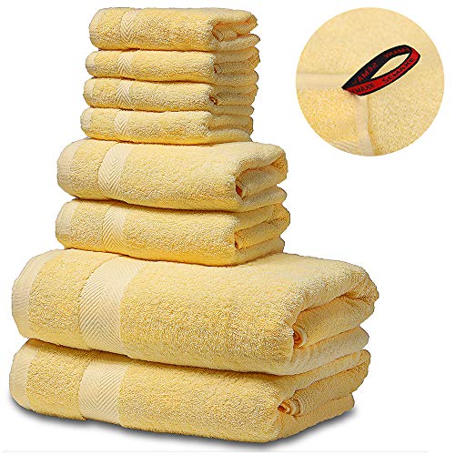 Product Cover SEMAXE Luxury Bath Towel Set. Hotel & Spa Quality. 2 Large Bath Towels , 2 Hand Towels, 4 Washcloths. Premium Collection  Bathroom Towels. Soft, Plush and Highly Absorbent. (Set of 8,  yellow)