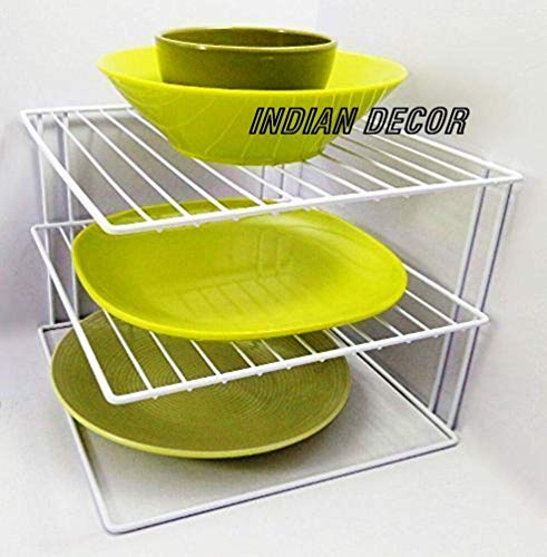 Product Cover INDIAN DECOR 3 Tier Plate Organiser for Kitchen Cupboard Or Worktop (25X25X20) - White