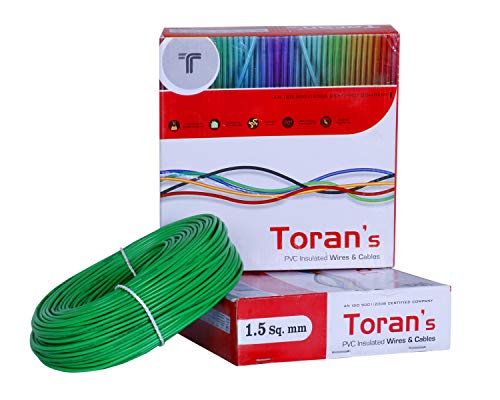 Product Cover DMTTM Toran PVC nsulated Wire 1.5 SQ/MM Single Core Flexible Copper Wires and Cables for Domestic/Industrial Electric | Home Electric Wire | 90 Mtr Coil | | Electrical Wire | (Green)