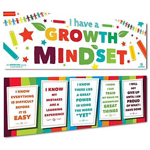 Product Cover Sproutbrite Growth Mindset Classroom Banner Decorations - Poster for Teachers - Wall Decor and Bulletin Board for Pre School, Elementary and Middle School