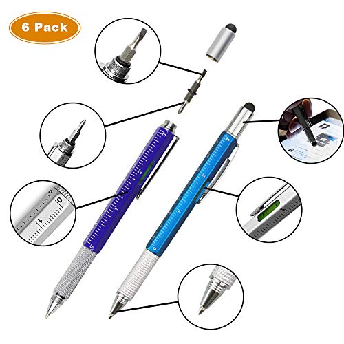 Product Cover SMTTW-6PCS 6 in 1 Function Pen，Business Gift for men，Tool Pen - Multifunction Pen with Stylus, Flat and Phillips Screwdriver Bit, Bubble Level，inch cm Ruler，Fit for Engineers and Technicians in Gift