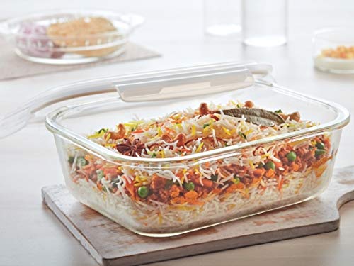 Product Cover Borosil Klip N Store Glass Food Container, 2 L Rectangle, for Kitchen Storage with Air Tight Lid - Microwave Safe