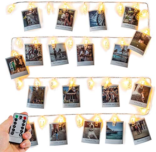 Product Cover Photo Clip String Lights (16.4ft), 40 LED & Remote - Battery Powered, Warm White Fairy Lights - Gift for VSCO Teen Girl - Cute Dorm Room Decor - Hanging Polaroid Pictures as Bedroom Wall Decoration
