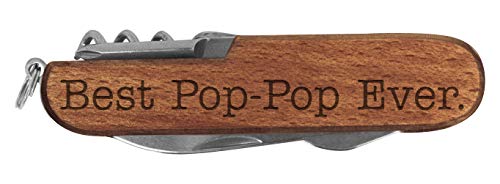 Product Cover Pop-Pop Knife Best Pop-Pop Ever Laser Engraved Dark Wood 6 Function Multitool Pocket Knife