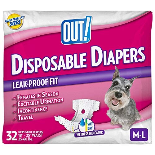 Product Cover OUT! Disposable Female Dog Diapers | Absorbent Female Dog Diapers with Leak Protection | Female Dogs in Heat, Excitable Urination, or Incontinence | Medium/Large | 32 Count