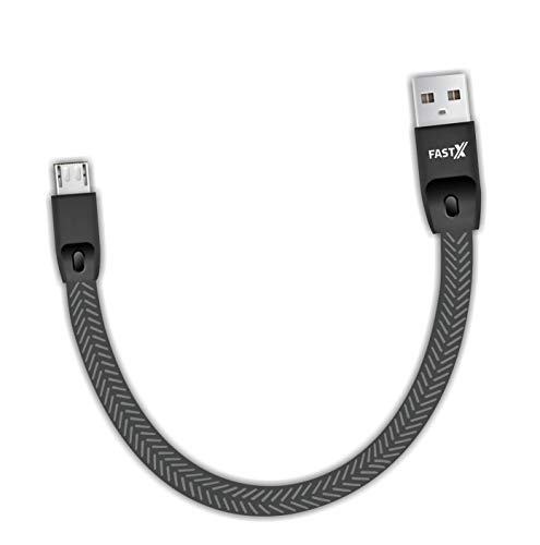 Product Cover FASTXTM Micro USB Cable - Power Bankk Cable for Android Data Cables Fast Charging Cable Short Mini Small Flat Upto 2.1a sync powerbank Mobile Cable for Smartphones Laptop pc (Black/White) (Black)