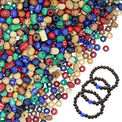 Product Cover Over 1800 Pieces Wood Beads for Jewelry Making with 3 Free Sample Bracelets - Assorted Natural Wooden Bead Styles - Great for African, Native American Designs, Macramé Bracelets, Necklaces, Braids