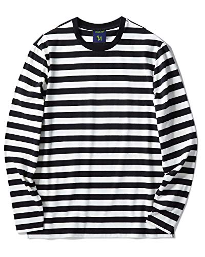 Product Cover Zengjo Black and White Striped Shirt Men/Women Long Sleeve Stripe T-Shirt Cotton Stretch(XXL,Black&White Wide)