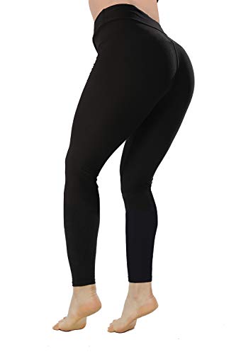 Product Cover QYQ High Waisted Leggings -10+Colors -Soft Slim Pants for Women w Hidden Inner Pocket, Reg&Plus Size (Black, Plus Size)