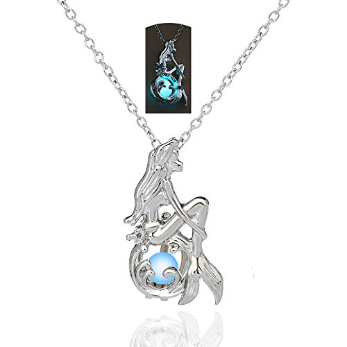 Product Cover Mermaid Luminous Pendant Necklace for Women Teen Girl Gift Jewelry (Azure)