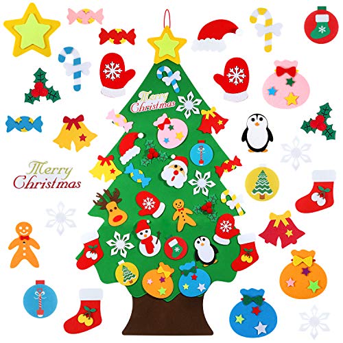 Product Cover TOBEHIGHER Felt Christmas Tree - 3.12 FT 3D DIY Set for Kids with 30 Pieces of Ornament Decor, Wall Hanging Christmas Tree Decorations