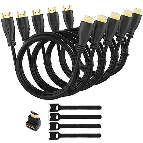 Product Cover HUANUO HN-HC06-5-4K 5 Pack Cables-6ft-High Speed HDMI 2.0 Cord with 90 Degree Adapter, Support Ethernet 3D, 1080P, 4K, ARC, Black