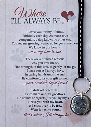Product Cover Where I'll Always Be Pet Loss Sentiment with Keychain - Heartfelt Pet Sympathy/Pet Memorial Gift (Dog)