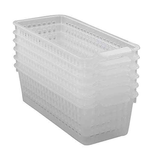 Product Cover Qsbon Clear Small Plastic Pencil Storage Baskets, Pack of 6
