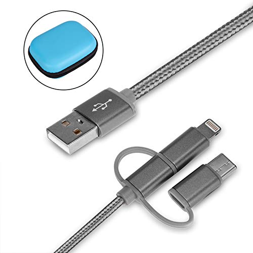 Product Cover Cdyiswu Multi Charging Cable, 3 in 1 Premium Nylon Braided Multiple USB Cable Fast Charging Cord Support Data Transfer Compatible Mobile Phones Tablets and More (3.3ft) (Silver)