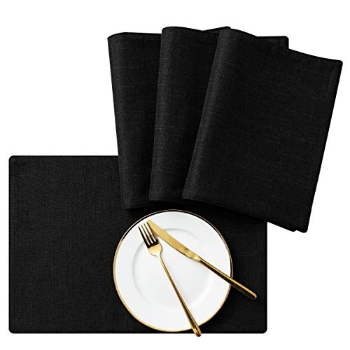 Product Cover SyMax Table Placemats Linen Set of 4 Heat Resistant Table Mats Washable Elegant Table Runner for Dining Room,Party(Black, 4pcs)