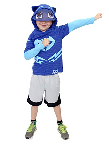 Product Cover PJ Masks Little Boys Catboy Costume Hooded Tee with Mask (4, Blue Long Sleeve)