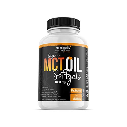Product Cover 300 Organic C8/C10 MCT Oil Capsules - Keto, Paleo, Low Carb - Faster Metabolism, Ketosis, Sustainable Focus & Energy - Great for Travel - Flavorless, Non-GMO, BPA Free Bottle, 1000mg's per Softgel