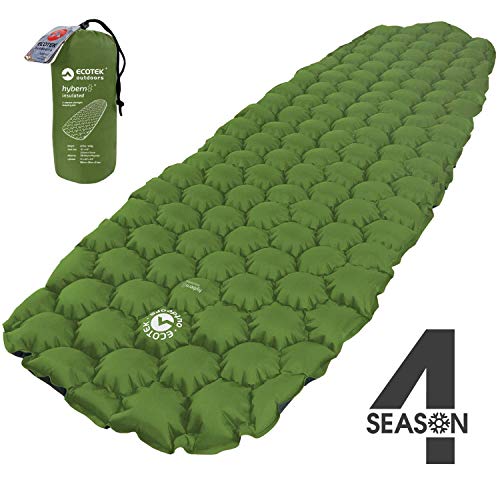 Product Cover ECOTEK Outdoors Insulated Hybern8 4 Season Ultralight Inflatable Sleeping Pad for Hiking Backpacking Hammock Camping Travel - Contoured FlexCell Design - Rated for Cold Weather Snow Ice [Evergreen]