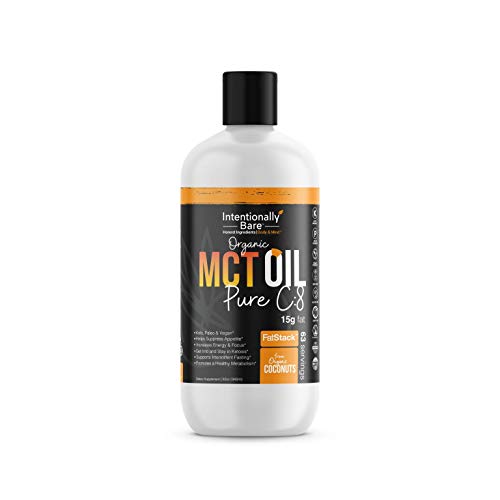 Product Cover Pure C8 Organic MCT Oil - Keto, Paleo, Brain & Heart Health - Fast, Sustainable Focus & Energy - Coffee, Shakes, Salads, Cooking - Flavorless, Non-GMO, BPA Free Bottle, 32 Fluid Oz
