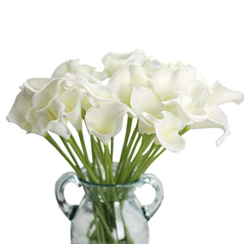 Product Cover Artificial Flowers, Fake Flowers Artificial Calla Lily Bridal Wedding Bouquet for Home Garden Party Wedding Decoration 12Pcs (Pure White)