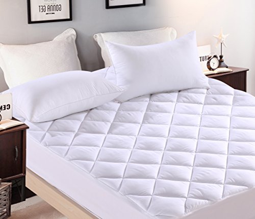 Product Cover Everest Premium Mattress PAD Hypoallergenic Needle Stitch Quilted Mattress Topper Deep Pocket Stretch to Fit Anchor Bands Microfiber Washable Medium wt 15 oz per sq yd (RV SHORT QUEEN- 60X75+18