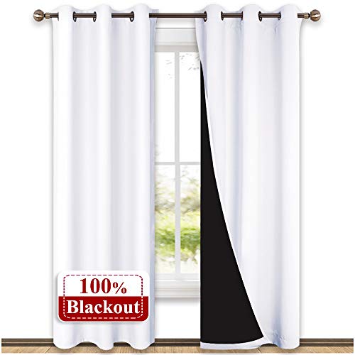 Product Cover NICETOWN White Blackout Curtains 84 inches Long, Full Light Blocking Drapes with Black Liner for Nursery, Thermal Insulated Draperies for Hall, Villa (2 Pieces, 42 inches Wide Each Panel, Pure White)