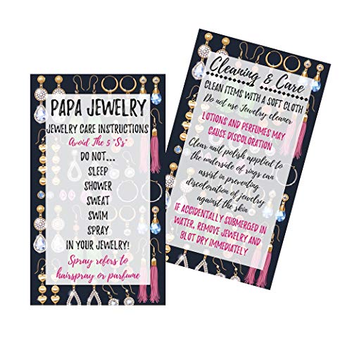 Product Cover Jewelry Cleaning and Care Instruction Cards | Pack of 50 | MLM Marketing Business Cards