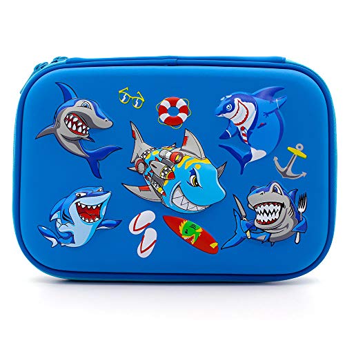 Product Cover Angry Shark Boys Cool Pencil Case - Large Capacity Hardtop Pencil Box with Compartments - Colored Pencil Holder School Supply Organizer for Kids Girls Toddlers Children (Royal Blue)
