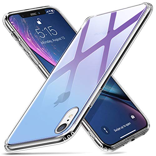 Product Cover ESR Mimic Tempered Glass Case for iPhone XR, 9H Tempered Glass Back Cover [Mimics the Glass Back of iPhone XR]Scratch-Resistant+Soft Silicone Bumper Shock Absorption for iPhone XR, Purple Blue Crystal