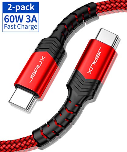 Product Cover JSAUX USB C to USB C Fast Charging Cable 3A [6.6ft 2-Pack], USB Type C Braided Cord Compatible with Samsung Galaxy Note 10/Note 10 Plus,Google Pixel 2/3/4/2XL/3XL/4XL,Nexus 6P, iPad pro 2018 etc-Red