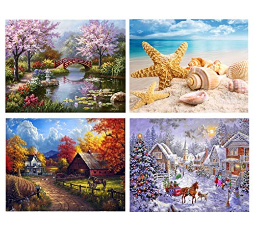 Product Cover SanerDirect 4 Pack 4 Seasons 5d Diamond Painting Kits, Landscape Full Drill Paint with Diamonds 12x16 inches