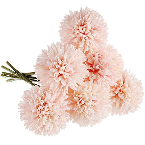 Product Cover CQURE Artificial Flowers, Fake Flowers Silk Plastic Artificial Hydrangea 6 Heads Bridal Wedding Bouquet for Home Garden Party Wedding Decoration 6Pcs (Pink Champagne)